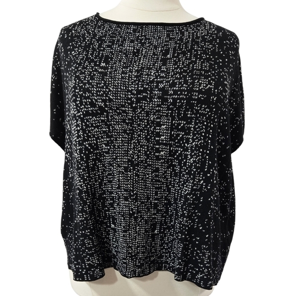 Eileen Fisher Black White Tencel Lyocell Boxy Knit Short Sleeve Top Lagenlook - Picture 1 of 9